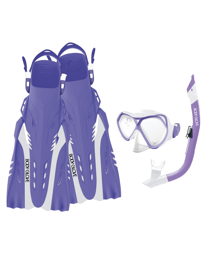 Cove Mask/Snorkel/Fin Snorkeling Set - Purple/White