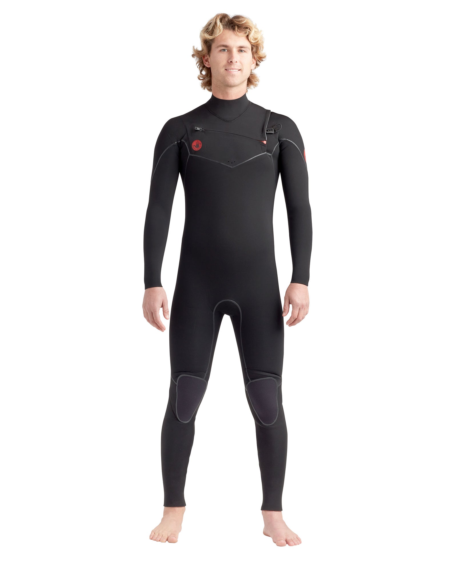Red Cell 3/2mm Men's Chest-Zip Fullsuit - Black