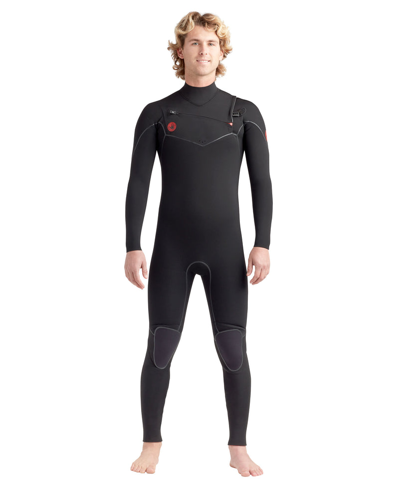 Red Cell 4/3mm Men's Chest-Zip Fullsuit - Black