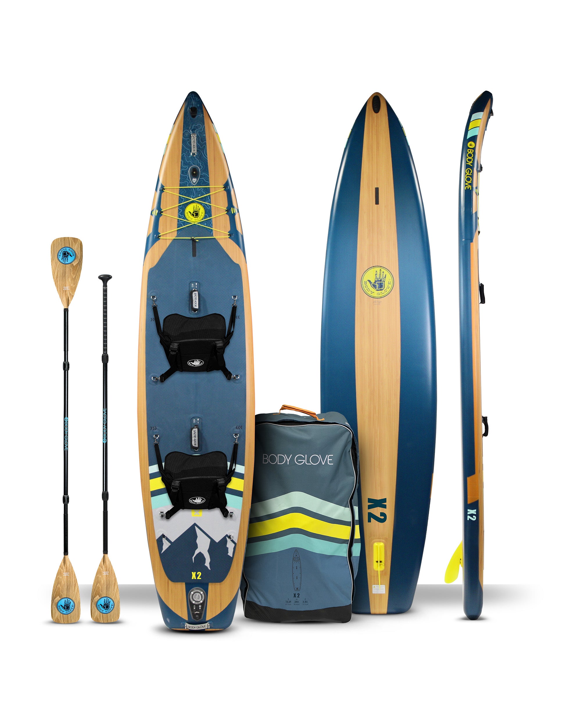 X2 2-Person Inflatable SUPYAK - Wood/Deep Sea